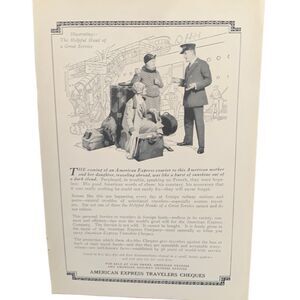 Vintage 1927 American Express Travelers Cheques Ad Advertisement